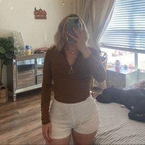 Medium Striped Cropped Zip Up Sweater